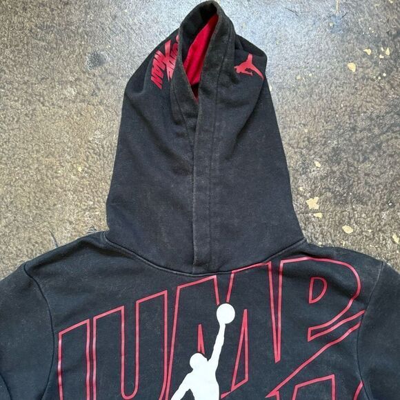 Jordan Black Pullover Hoodie Size Medium Bleached Big Logo Graphic Basketball - Picture 3 of 10